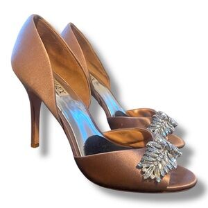 Badgley Mischka Taupe Heels with Crystal Embellishments